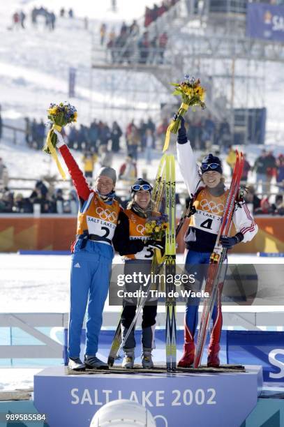 Winter Olympic Games : Salt Lake City, 2/9/2002, Midway, Utah, United States --- Stefani Belmondo Celebrates Her Gold Medal Victory In The Women'S...