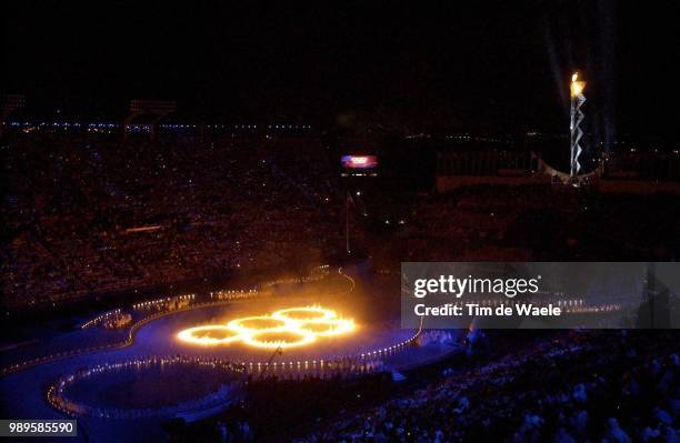Winter Olympic Games : Salt Lake City, 02/8/2002, Salt Lake City, Utah, United States --- As The Olympic Cauldron Burns Bright In The Background,...