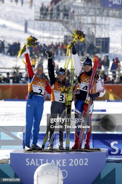 Winter Olympic Games : Salt Lake City, 2/9/2002, Midway, Utah, United States --- Stefani Belmondo Celebrates Her Gold Medal Victory In The Women'S...