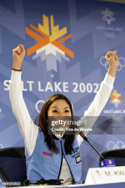 Winter Olympic Games : Salt Lake City, 02/08/02 Salt Lake City, Utah --- Us Figure Skater Michelle Kwan Demonstrates Her Enthusiasm For A Gold Medal...