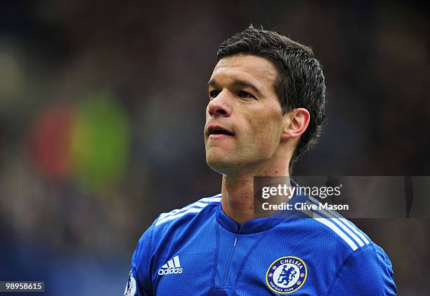 Michael Ballack of Chelsea looks on during the Barclays Premier League match between Chelsea and Wigan Athletic at Stamford Bridge on May 9, 2010 in...