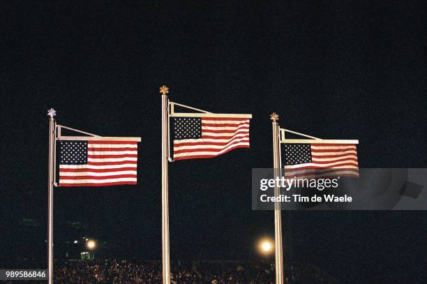 Winter Olympic Games : Salt Lake City, 2/11/02, Salt Lake City, Utah, United States --- American Flags Fly At The Medal Awards Ceremony Monday...