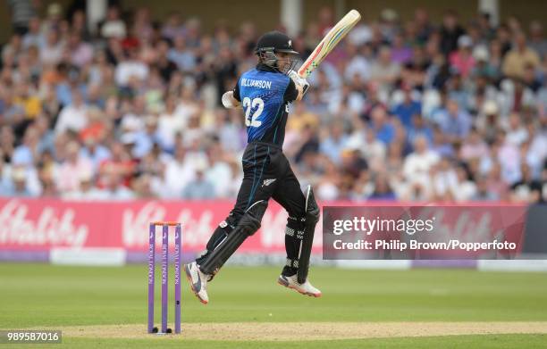 Kane Williamson of New Zealand hits out during his innings of 90 runs in the 4th Royal London One Day International between England and New Zealand...