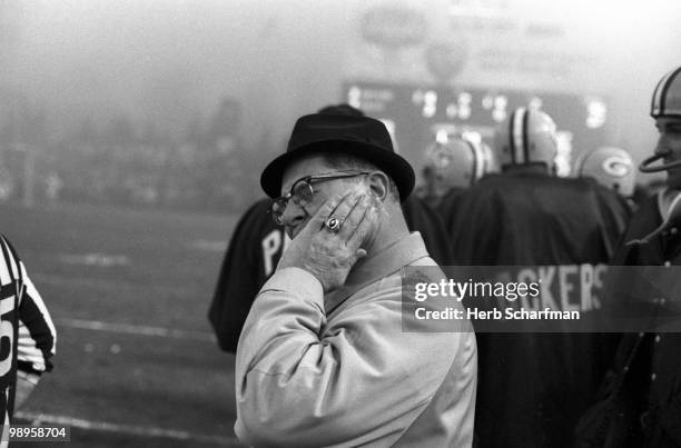Green Bay Packers head coach Vince Lombardi during game vs Baltimore Colts. Baltimore, MD CREDIT: Herb Scharfman