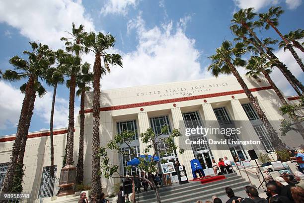 Congresswoman Diane E. Watson speaks at the podium during the Johnny Grant post office dedication at the Hollywood post office on May 10, 2010 in Los...