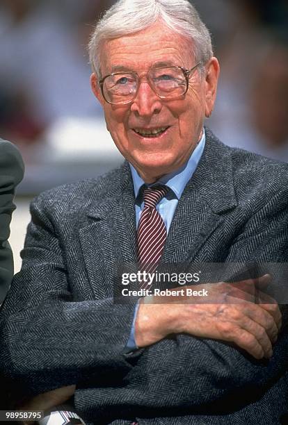 Wooden Classic: Closeup of John Wooden during Kansas vs UMass game. Anaheim, CA 12/3/1994 CREDIT: Robert Beck