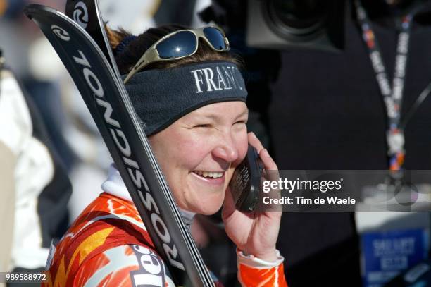Winter Olympic Games : Salt Lake City, 2/12/02, Huntsville, Utah, United States --- Carole Montillet Of France Is All Smiles As She Talks On Her Cell...