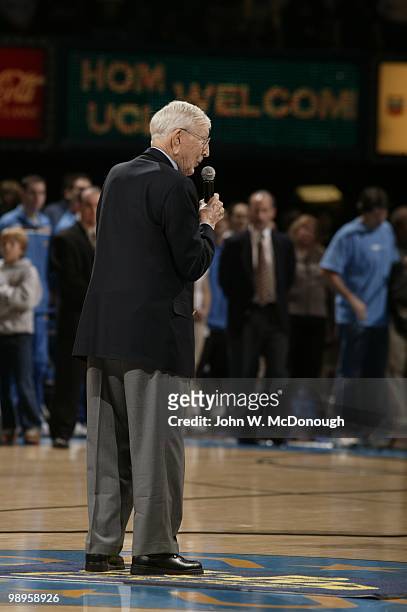 Former UCLA head coach John Wooden before game vs Michigan State. Wooden was honored at Pauley Pavilion with the court being named the Nell & John...