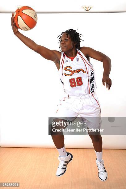 Judie Lomax of the Connecticut Sun poses for a portrait during the 2010 WNBA Media Day on April 26, 2010 at Mohegan Sun Arena in Uncasville,...