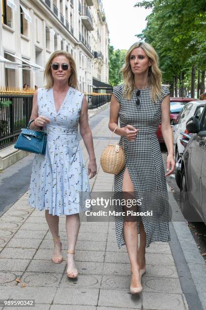 Kathy Hilton and daughter Nicky Rotschild Hilton are seen on Avenue Montaigne on July 2, 2018 in Paris, France.