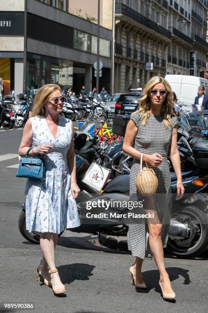 Kathy Hilton and daughter Nicky Rotschild Hilton are seen on Avenue Montaigne on July 2, 2018 in Paris, France.