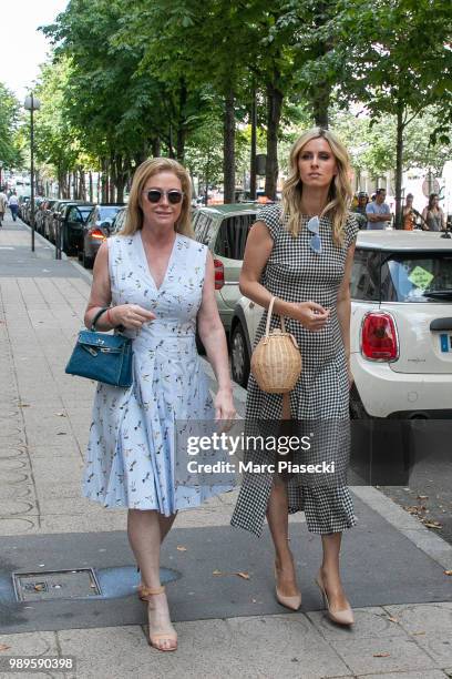 Kathy Hilton and daughter Nicky Rotschild Hilton are seen on Avenue Montaigne on July 2, 2018 in Paris, France.