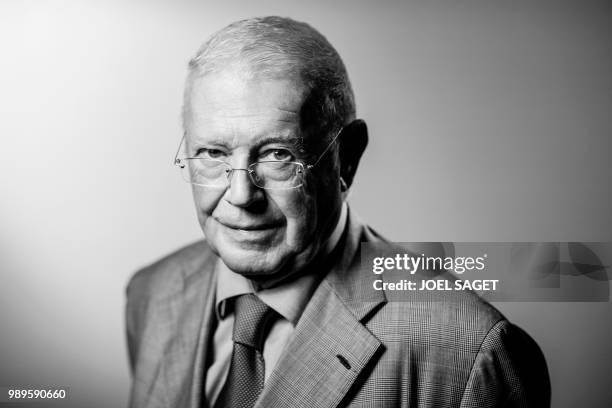 Member of the French Constitutional Council Michel Charasse poses during a photo session in Paris on June 21, 2018.