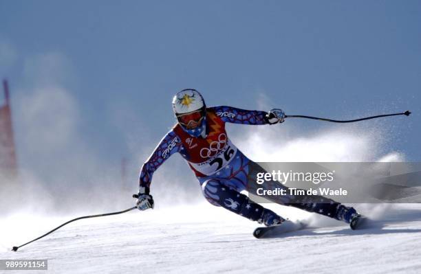 Winter Olympic Games : Salt Lake City, 02/12/02, Huntsville, Utah, United States --- Picabo Street Navigates The Course In The Ladies' Downhill At...