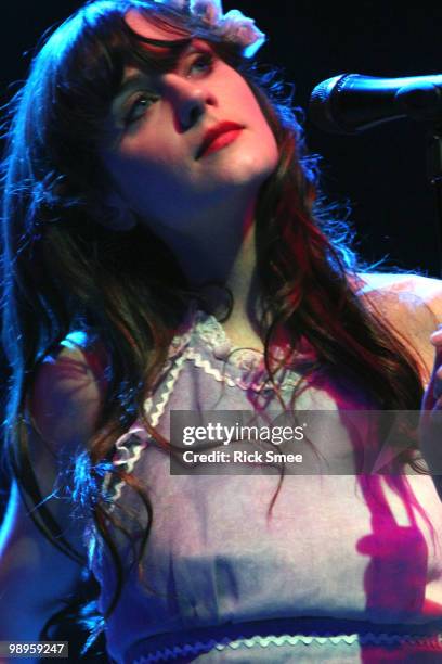 Zoey Deschanel of She and Him performs on stage at Shepherds Bush Empire on May 10, 2010 in London, England.