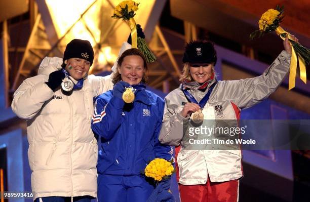 Winter Olympic Games : Salt Lake City, 2/12/02, Salt Lake City, Utah, United States --- Ladies' Downhill Gold Medal Winner Carole Montillet Of France...