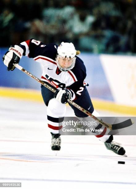 Winter Olympic Games : Salt Lake City, 2/12/02, West Valley City City, Utah, United States --- Us Women'S Hockey Player Tara Mounsey Follows The Puck...