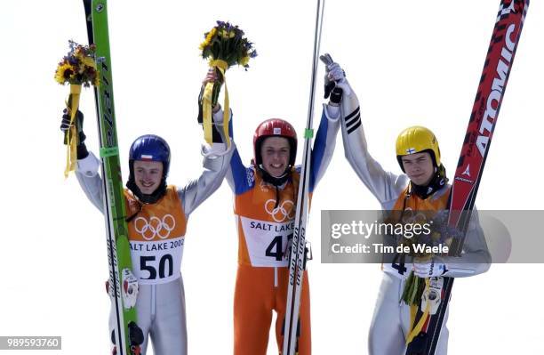 Winter Olympic Games : Salt Lake City, 2/13/02, Park City, Utah, United States --- Simon Ammann After Winning The Gold Medal In The Men'S Ski Jumping...