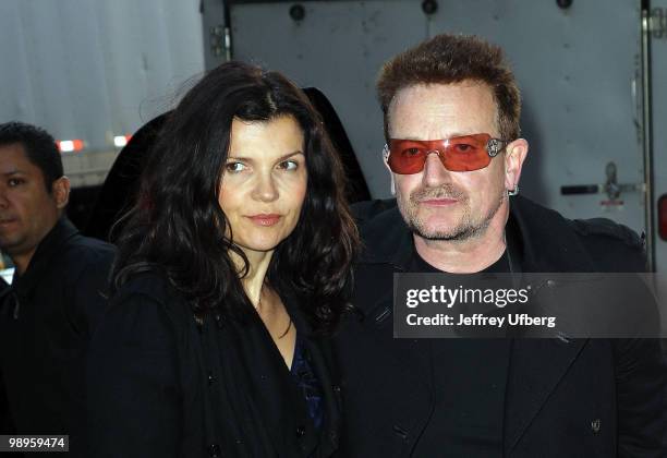 Ali Hewson and U2 lead singer Bono are seen near the Ed Sullivan Theater on May 10, 2010 in New York City.