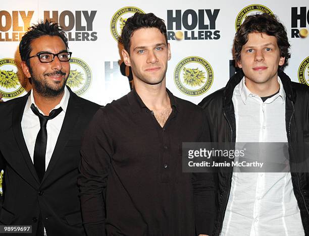 Actors Danny Abeckaser, Justin Bartha and Jessie Eisenberg attend the "Holy Rollers" premiere at Landmark's Sunshine Cinema on May 10, 2010 in New...