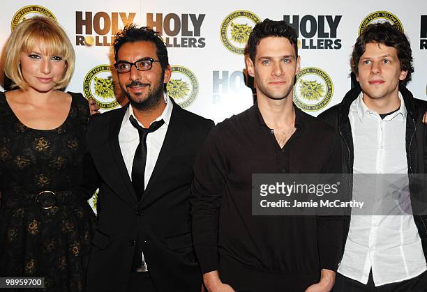Actors Ari Graynor, Danny Abeckaser, Justin Bartha and Jessie Eisenberg attend the "Holy Rollers" premiere at Landmark's Sunshine Cinema on May 10,...