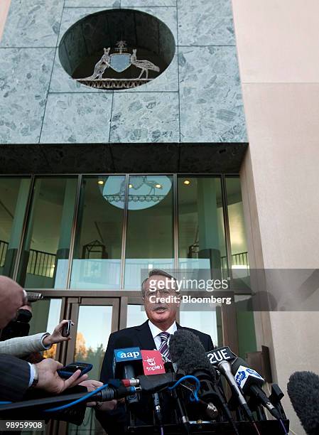 Wayne Swan, Australia's treasurer, speaks to the media upon arrival to Parliament House, in Canberra, Australia, on Tuesday, May 11, 2010. Swan said...
