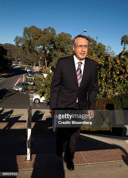 Wayne Swan, Australia's treasurer, arrives at Parliament House in Canberra, Australia, on Tuesday, May 11, 2010. Swan said it was important to return...