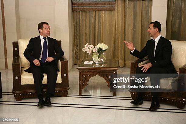 Syrian President Bashar Assad receives Russian President Dmitry Medvedev May 10, 2010 in Damascus, Syria. Medvedev is on a two-days state visit to...