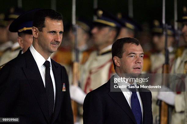 Syrian President Bashar Assad receives Russian President Dmitry Medvedev May 10, 2010 in Damascus, Syria. Medvedev is on a two-days state visit to...