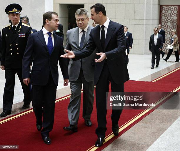 Syrian President Bashar Assad receives Russian President Dmitry Medvedev May 10, 2010 in Damascus, Syria. Medvedev is on a two-days state visit to...