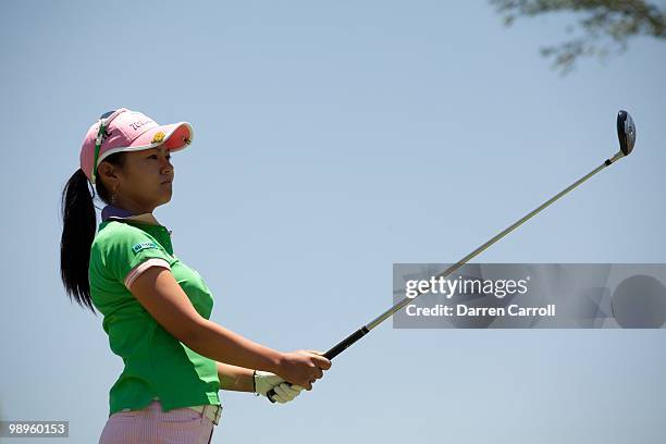 Ai Miyazato of Japan follows through on a tee shot during the second round of the Tres Marias Championship at the Tres Marias Country Club on April...