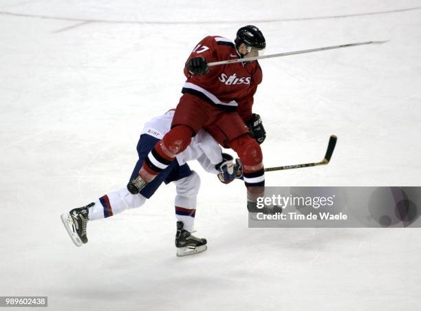 Winter Olympic Games : Salt Lake City, 2/09/02, Salt Lake City, Utah, United States --- Switz Gian-Marco Crameri Is Hitting The Ice After Running...