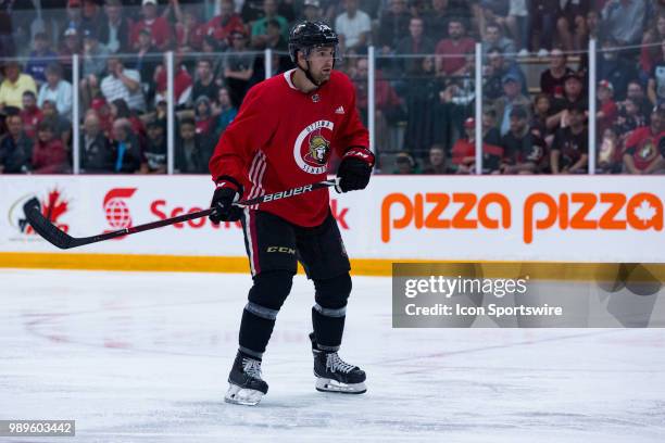 Ottawa Senators Prospect Center Colin White tracks the play during the Ottawa Senators Development Camp on June 29 at Richcraft Sensplex in Ottawa,...