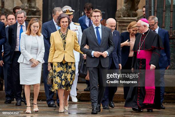 Ana Pastor , Queen Sofia and Alberto Nunez Feijoo the president of Xunta de Galicia inaugurate the conservation and restoration project of the arcade...