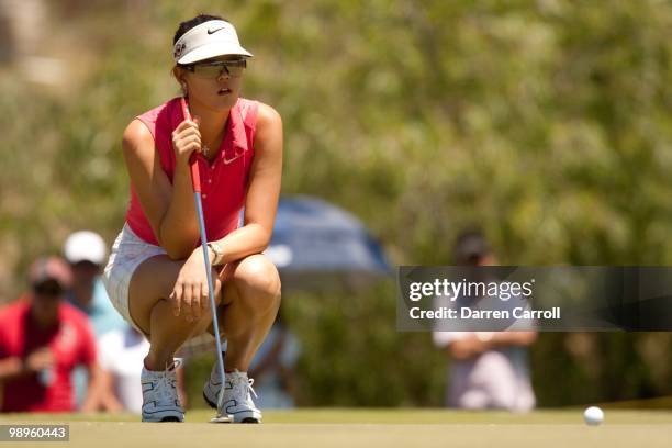 Michelle Wie lines up a putt during the fourth round of the Tres Marias Championship at the Tres Marias Country Club on May 2, 2010 in Morelia,...