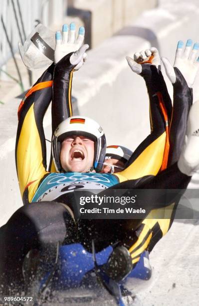 Winter Olympic Games : Salt Lake City, 2/15/02, Park City, Utah, United States --- The German Men'S Luge Doubles Team Of Patric-Fritz Leitner And...