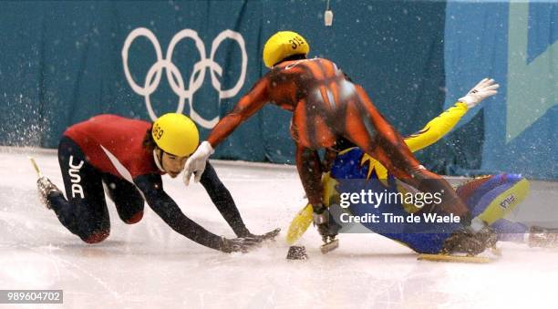 Winter Olympic Games : Salt Lake City, 2/16/02 Salt Lake City, Utah, United States --- Us Short Track Speed Skater Apolo Anton Ohno Hits The Ice...