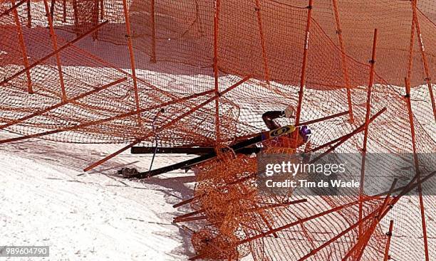 Winter Olympic Games : Salt Lake City, 2/17/02, Huntsville, Utah, United States --- Syliane Berthod Of Switzerland Crashes Into Protective Netting On...