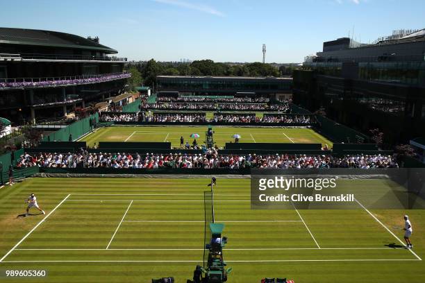 General view of the Men's Singles first round match between Jan-Lennard Struff of Germany and Leonardo Mayer of Argentina on day one of the Wimbledon...