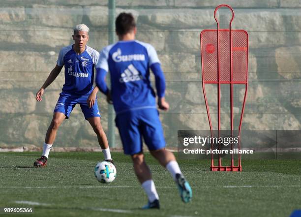 Schalke's Amine Harit in action during the first training session at the training camp of German Bundesliga soccer club Schalke 04 in Benidorm,...