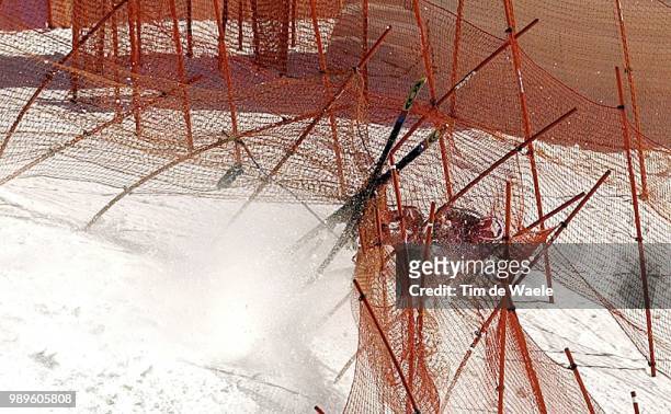 Winter Olympic Games : Salt Lake City, 2/17/02, Huntsville, Utah, United States --- Syliane Berthod Of Switzerland Crashes Into Protective Netting On...