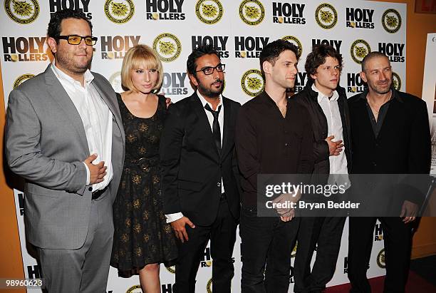 Director Kevin Asch, actors Ari Graynor, Danny Abeckaser, Justin Bartha, Jessie Eisenberg and Mark Ivanir attend the "Holy Rollers" premiere at...
