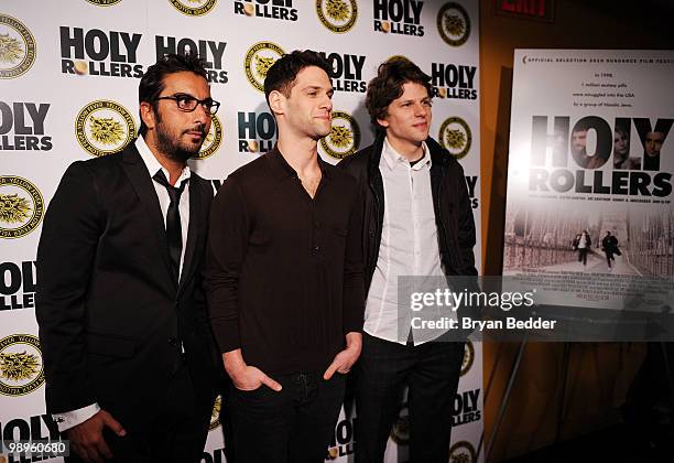 Actors Danny Abeckaser, Justin Bartha and Jessie Eisenberg attend the "Holy Rollers" premiere at Landmark's Sunshine Cinema on May 10, 2010 in New...