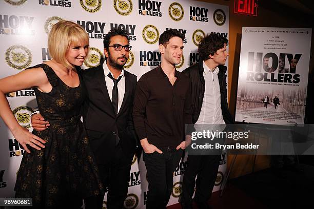 Actors Ari Graynor, Danny Abeckaser, Justin Bartha and Jessie Eisenberg attend the "Holy Rollers" premiere at Landmark's Sunshine Cinema on May 10,...