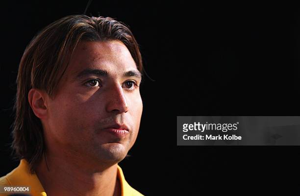Nick Carle speaks to the media after being named in the preliminary squad during the Australian Socceroos squad announcement for the 2010 FIFA World...