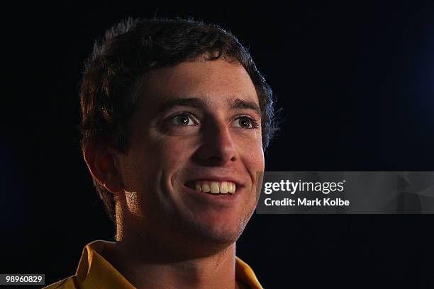 Tommy Oar speaks to the media after being named in the preliminary squad during the Australian Socceroos squad announcement for the 2010 FIFA World...