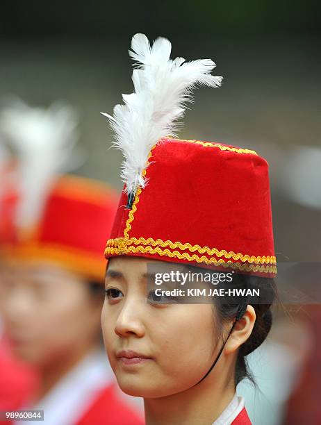 Traditional South Korean dancer performs "Palilmu" for Seokjeon, the Great Confucian Ceremony, at a shrine in Seoul on May 11, 2010. The shrine was...