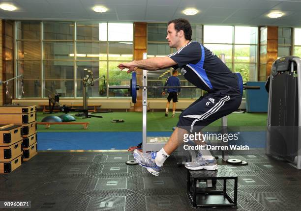 Ricardo Carvalho of Chelsea trains in the gym during a training session at the Cobham training ground on February 26, 2010 in Cobham, England.