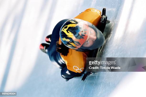 Winter Olympic Games : Salt Lake City, 2/17/02, Park City, Utah, United States --- Lea Ann Parsley Heads Down The Course During Training Runs In...