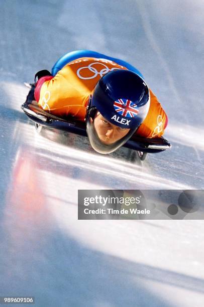 Winter Olympic Games : Salt Lake City, 2/17/02, Park City, Utah, United States --- Alex Coomber Heads Down The Course During Training Runs In Women'S...